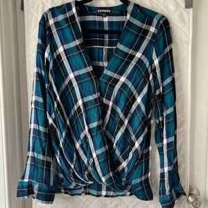 LIKE NEW Express Cross-front Plaid Blouse